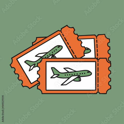 Vector Art of Airplane Tickets in Orange and Green Style for Travel Blogs, Booking Websites, Flight Information, Aviation Awareness, and Social Media Content  