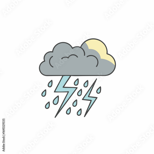 Vector Art of a Storm Cloud with Lightning and Raindrops for Weather Blogs, Education, Meteorology Websites, and Creative Projects  