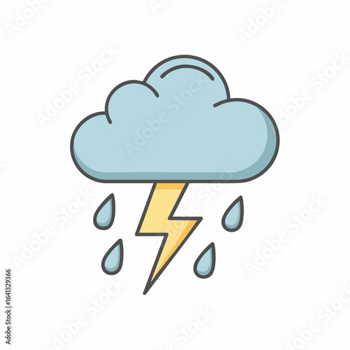 Vector Art of a Thunderstorm Cloud with Raindrops and Lightning for Weather Blogs, Meteorology Websites, Graphic Design Projects, and Educational Content  