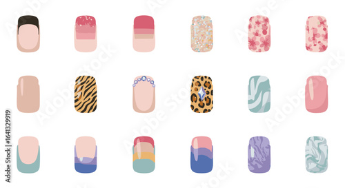 Nail designs and shapes flat icon set vector fashion art