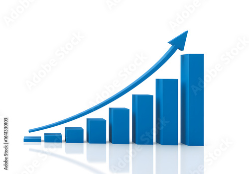 Free Download 3D Rendered Blue Bar Chart with a Curved Upward Arrow Showing a Growth Trend - GFXLoad