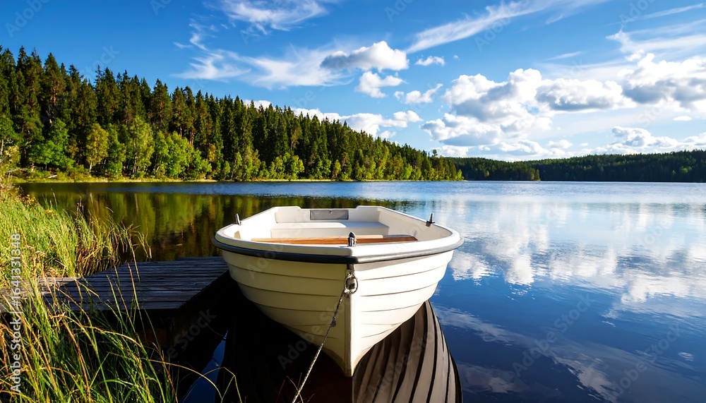 Obraz premium Peaceful lake scenery with a boat