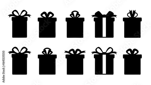  Gift boxes with ribbon icons Set. Gift box flat silhouette set.