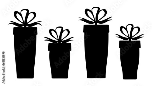  Gift boxes with ribbon icons Set. Gift box flat silhouette set.