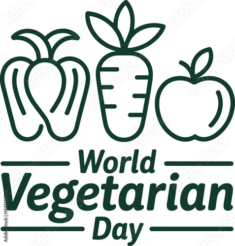 Vector illustration celebrating world vegetarian day with stylized vegetables and fruit.