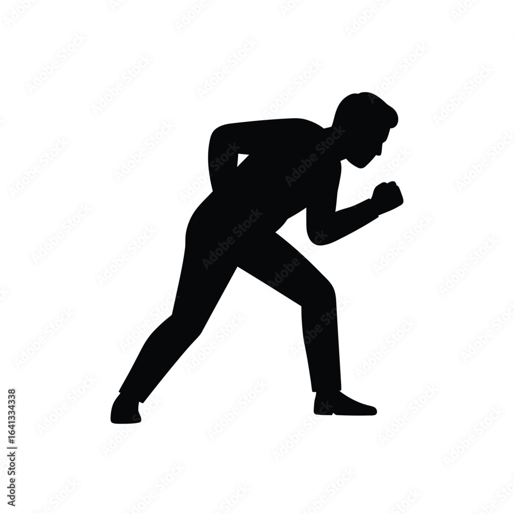 Obraz premium Silhouette of a man running or sprinting with determination, isolated on white background