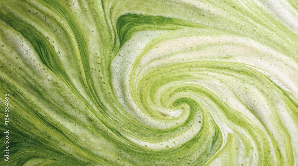 Obraz premium Green and white abstract swirling pattern of froth and liquid. Natural art background with organic texture. For graphic design element.