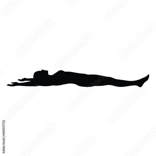 Silhouette of a person lying down with arms stretched out in front, isolated on white background
