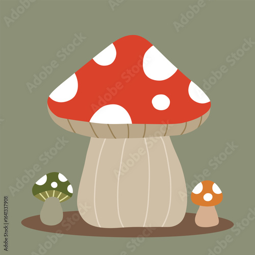 Group of Mushroom with white dots Illustration Autumn Theme Isolated Vector