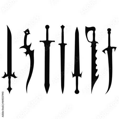 Collection of Seven Black Sword Silhouettes weapon 7
