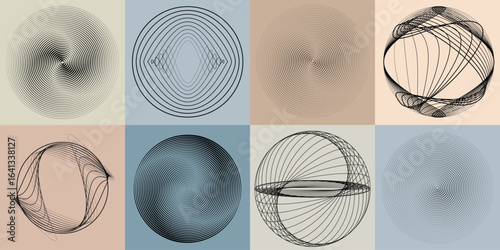 Lines and spirals in Circle Form .Rotate rounded shape Vector .Rotating dots form a circle .Rotating and linear design element . Various lines forming round shape . Abstract Geometric line art 