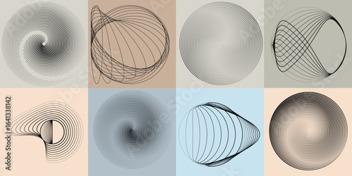 Lines and spirals in Circle Form .Rotate rounded shape Vector .Rotating dots form a circle .Rotating and linear design element . Various lines forming round shape . Abstract Geometric line art 