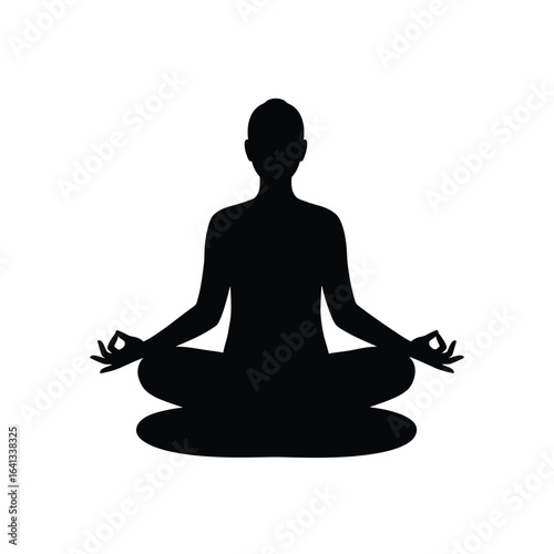 Silhouette of a person in a meditative yoga pose, hands in gyan mudra, representing inner peace, mindfulness, and spiritual balance, isolated on a white background