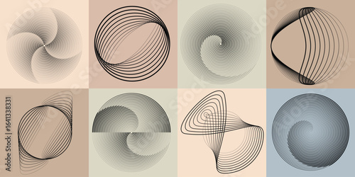 Lines and spirals in Circle Form .Rotate rounded shape Vector .Rotating dots form a circle .Rotating and linear design element . Various lines forming round shape . Abstract Geometric line art 