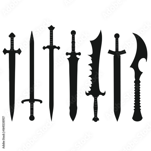 Collection of Seven Black Sword Silhouettes weapon 13