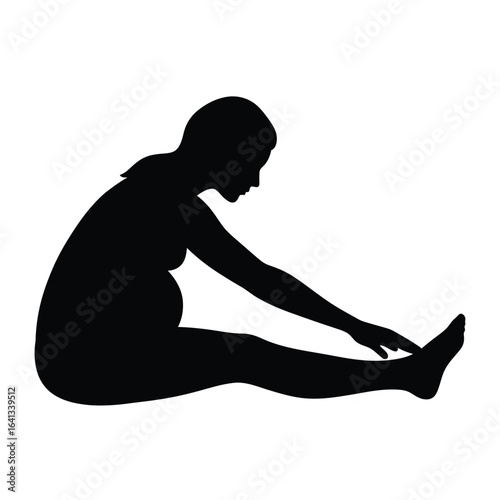 Pregnant woman silhouette stretching in a yoga pose, isolated on white background, representing health, fitness, and an active lifestyle