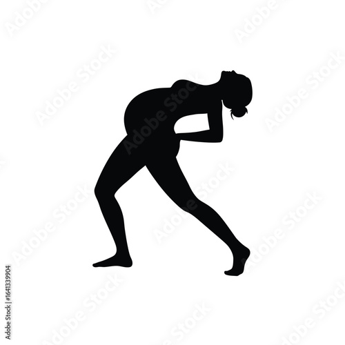 Silhouette of a pregnant woman in a dynamic pose, showing the physical changes and strength during pregnancy, isolated on white background