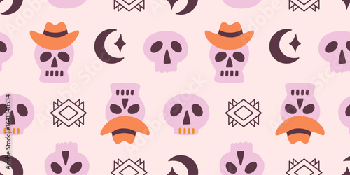 Halloween Cowboy Skull Western Seamless Pattern