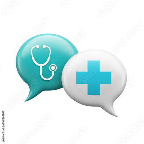 3d icon of medical communication concept with stethoscope and cross isolated on transparent background