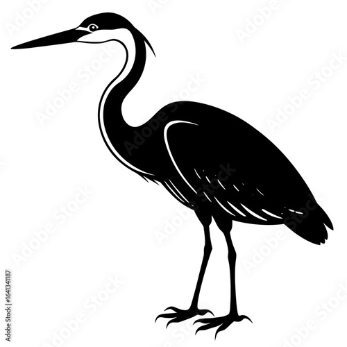 Elegant black silhouette of a heron standing tall