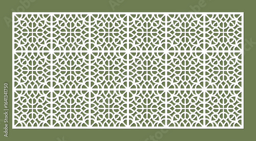 Intricate geometric pattern with repeating circular and square motifs, perfect for decorative screens and architectural elements vector