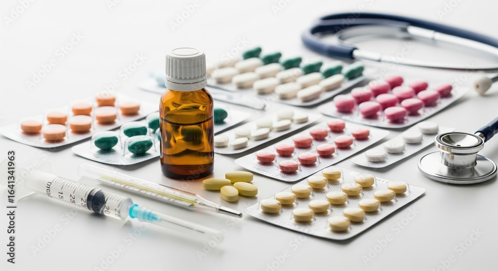 Medical Supplies and Medications on White Background Medical Supplies and Medications on White Background