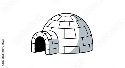 A domeshaped igloo with an arched entrance Some blocks are shaded gray suggesting depth