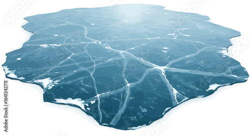 A polygonshaped ice floe with blue tones  white cracks seemingly floating