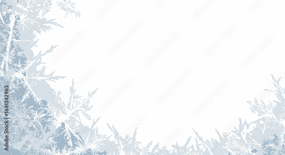 Obraz premium A white background is bordered by light blue frost or ice crystals in each corner