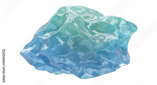 A translucent amorphous blue and teal blob with light reflection on a white background