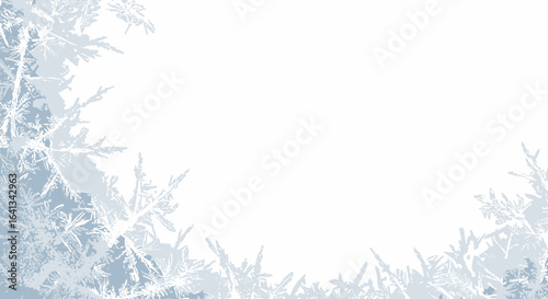 A white background is bordered by light blue frost or ice crystals in each corner