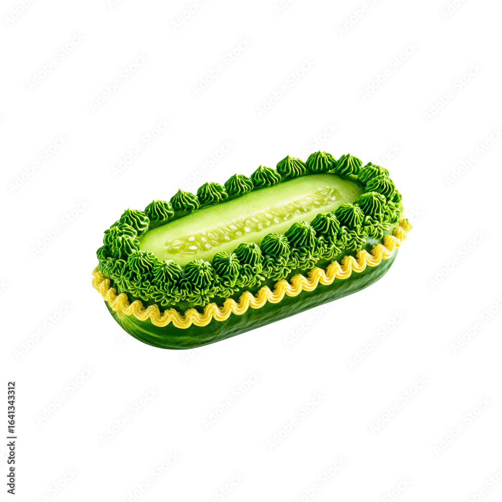 Obraz premium Gourmet Cucumber Boat with Green Cream and Pasta Garnish Creative Food Photography