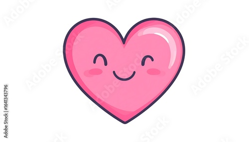 A pink heart with a happy cartoon face.