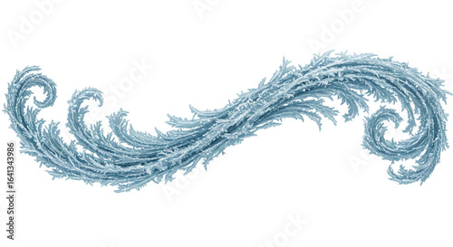 Frosty tendrils curl in an Sshape against a white backdrop displaying delicate icy formations