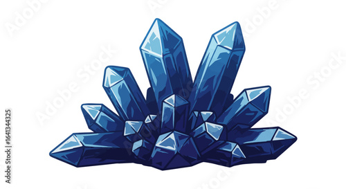 Illustration of blue crystal formation with visible facets and shadows against a plain white background