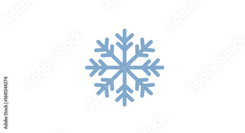 Light blue snowflake with six main points and two smaller points branching from each Isolated on white
