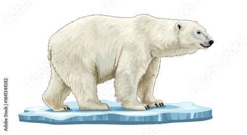 Illustration of a white polar bear standing on a blue ice floe
