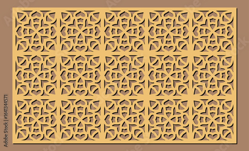 Decorative laser cut panel with intricate geometric pattern in golden yellow, perfect for architectural screening or interior design elements vector
