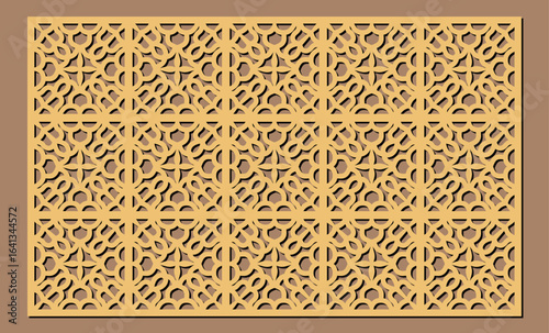 Intricate geometric laser cut pattern with repeating quatrefoil and star motifs, perfect for decorative screens and panels vector