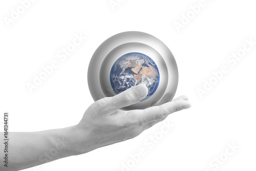 Fototapeta Naklejka Na Ścianę i Meble -  Global warming, pollution, environmental concepts. Hand holding earth. element of this image are furnished by NASA	
