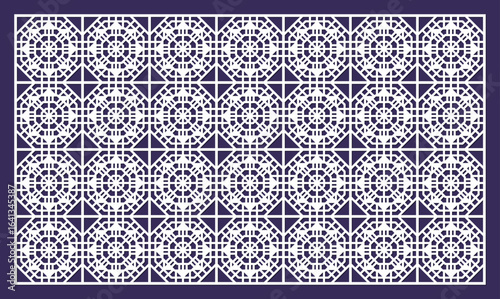 Geometric laser cut pattern with repeating octagonal motifs and intricate lattice work vector