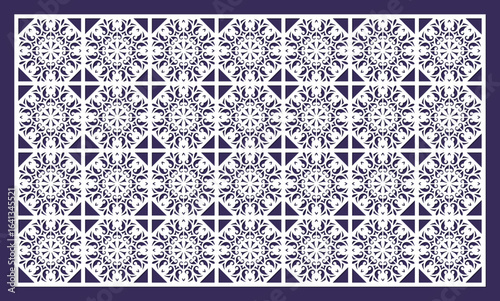 Decorative laser cut panel pattern with intricate floral mandala design for screen or fence vector