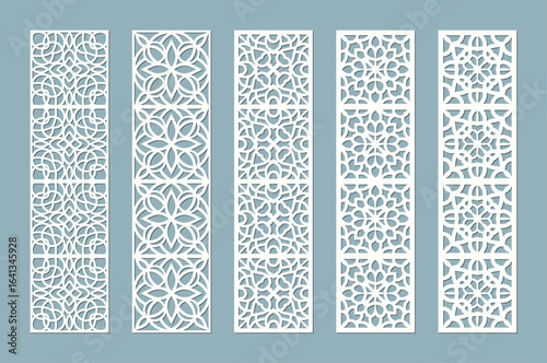 Set of five decorative laser cut panel template design element pattern for screen vector