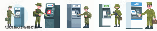 vector of soldier taking money from atm