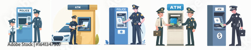 police vector taking money from atm