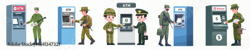 vector of soldier taking money from atm