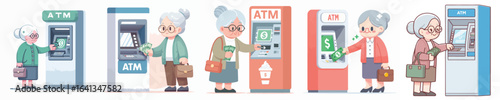 vector of grandmother taking money from atm