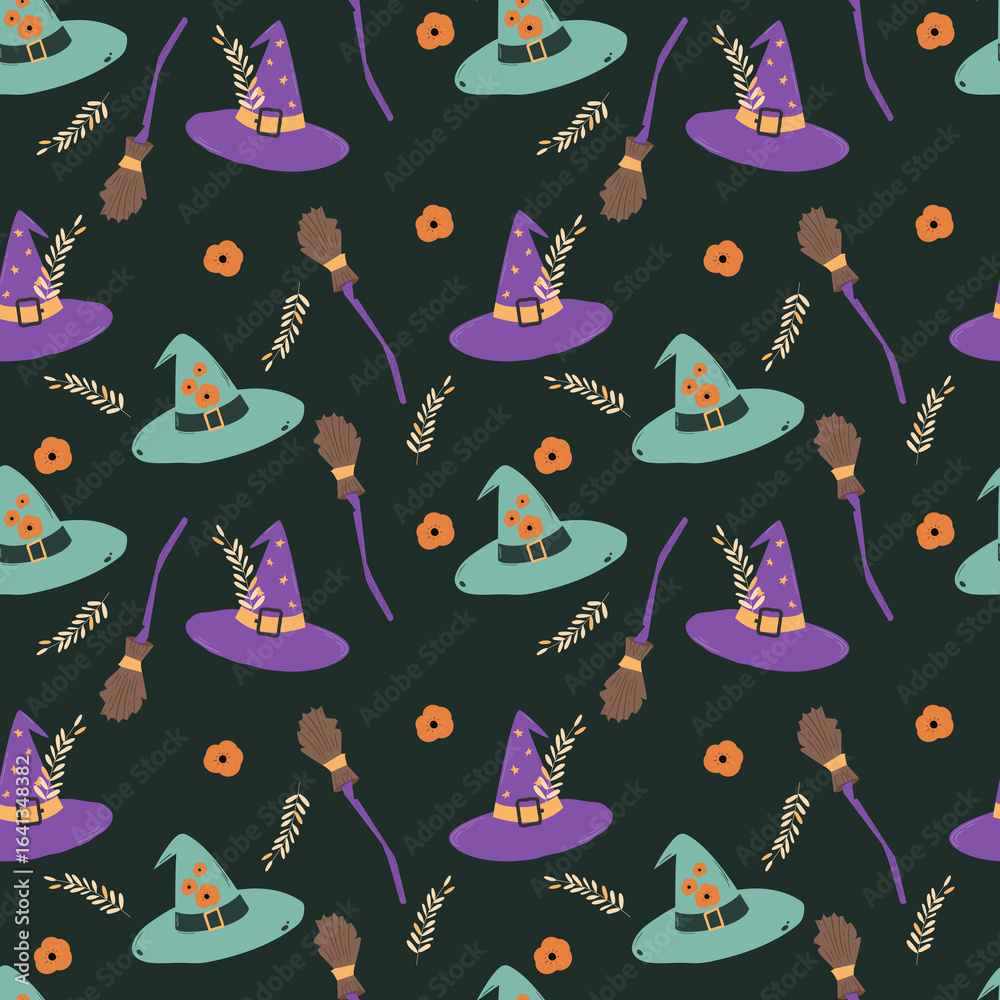 Halloween seamless pattern with hats. illustration Halloween seamless pattern with hats. illustration