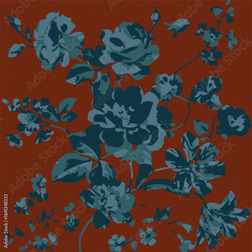 Big flowers pattern, upscale floral pattern. graphical textures floral, trendy colors pattern , flowers background with leaves. vector illustration.