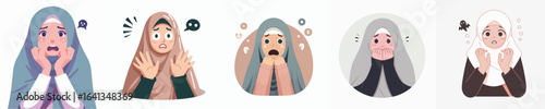 vector of hijab woman with scared expression